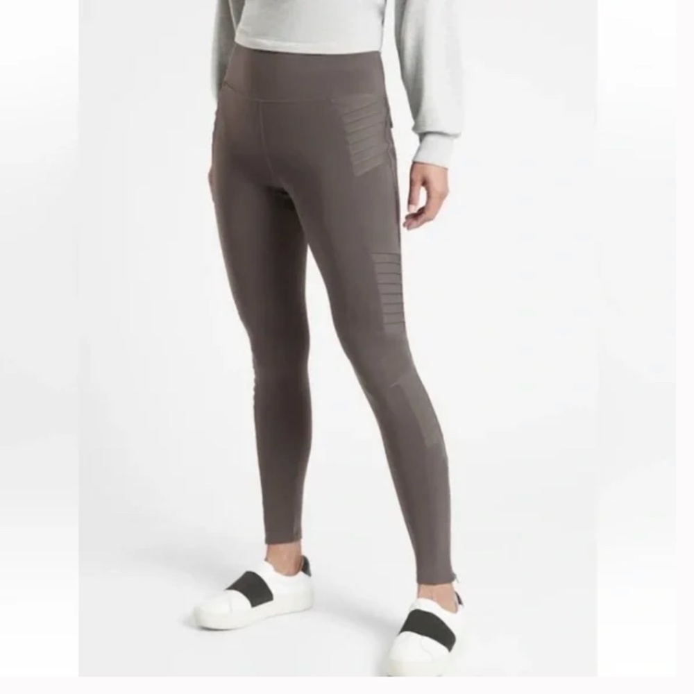 ATHLETA Delancey Moto Tight Taupe Zip Ankle Leggings Size XXS